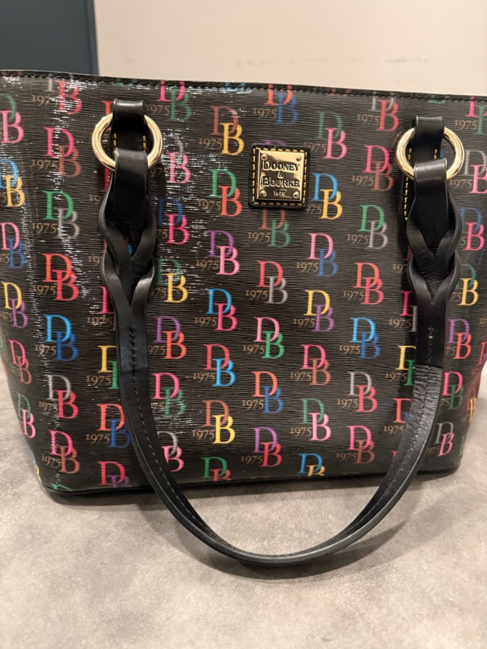 Dooney & Bourke Black Multicolor DB Print Tote - Picture 3 of 11